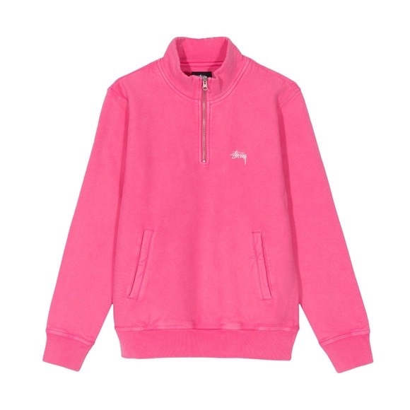 Stussy Quarter Zip Sweater in Neon Pink - Picture 1 of 7